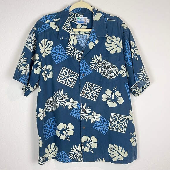 Vintage RJC Hawaii Blue Pineapple Aloha Hawaiian Single Stitch Shirt 2XL - Picture 1 of 6